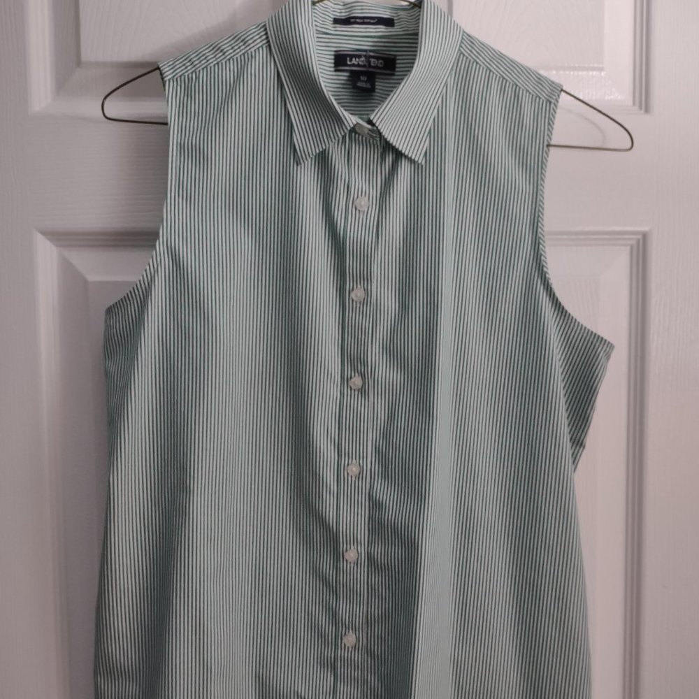 New Lands End green stripped dress shirt size 10